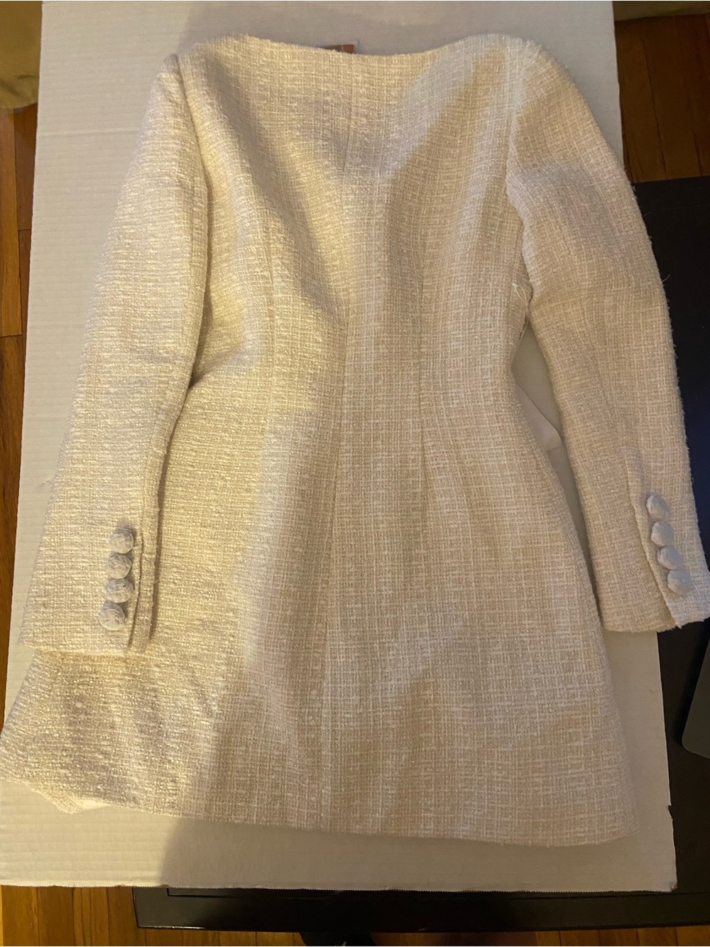 NWT - Self-Portrait Double-Breasted Boucle Tweed Cream Minidress, Size US 2 - Picture 14 of 16